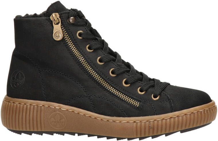 Rieker Z-6610 Zwarte enkelhoge gevoerde veterschoen Kleur Zwart)