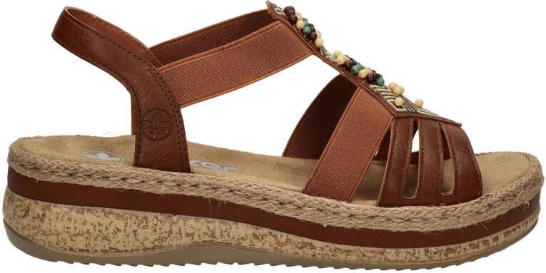 Rieker Bruine sandaal met kralen en platformzool Brown Dames