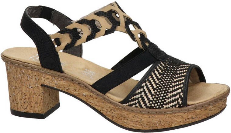 Rieker Zwarte sandalette met geweven bandjes en glitterzool Black