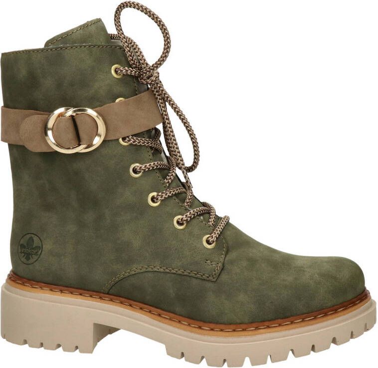 Rieker Groene veterschoen met teddyvoering Groen Dames